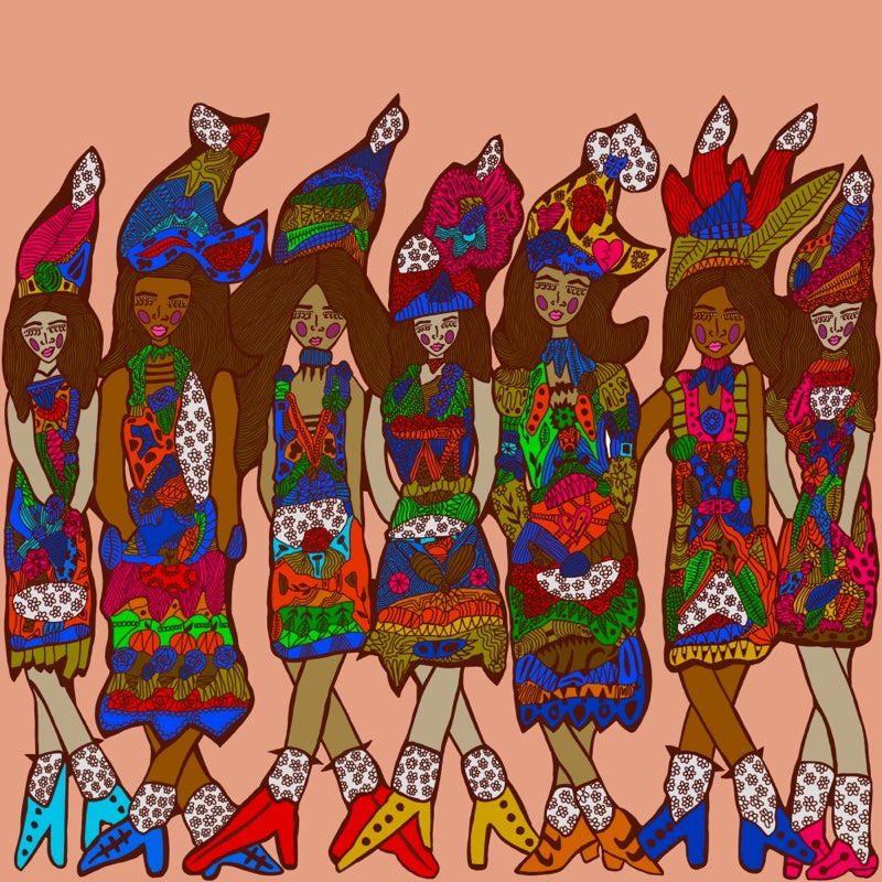 Fashion inspired artwork with lots of colourful patterns created digitally by Antayjo Art